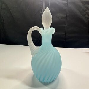 Rare Fenton Rib Optic Blue Satin Cruet  c.1950